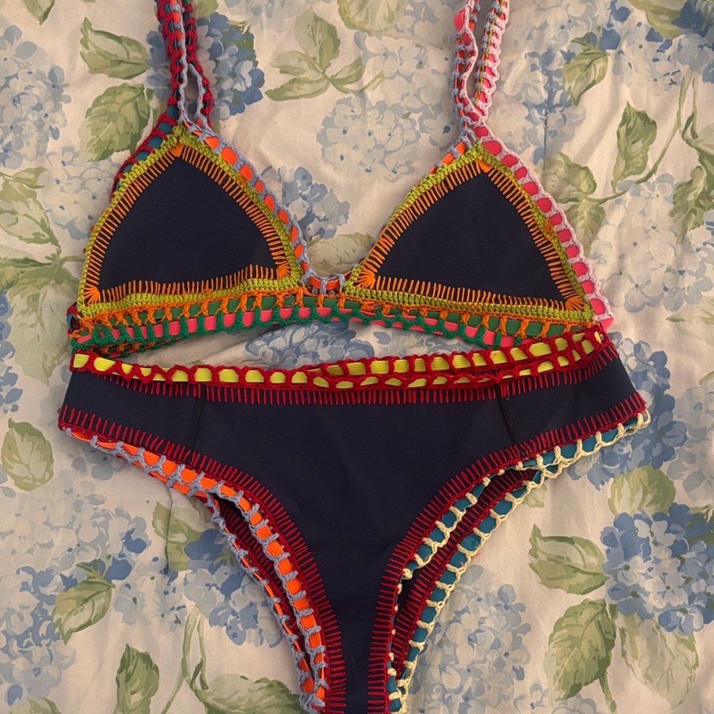 KIINI Navy and Yellow Crochet Bikini